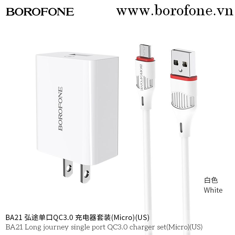 Bộ Cóc Cáp Sạc Nhanh BOROFONE BA21 - Cổng Micro (US)