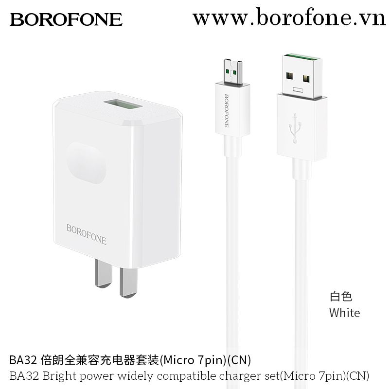 Bộ Cóc Cáp Sạc Nhanh BOROFONE BA32- Cổng Micro