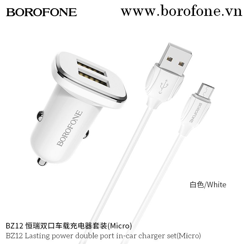 Bộ Cóc Cáp Sạc Xe Hơi Borofone BZ12 - Cổng Micro-2 Cổng USB