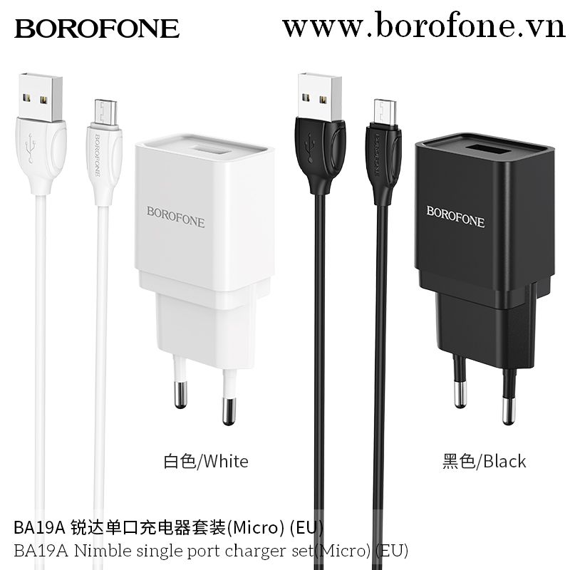 Bộ cóc sạc Borofone BA19A -cổng micro