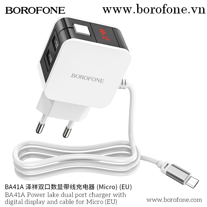 Bộ Cóc Sạc  Cổng Micro-USB BA41A Borofone (EU Plug)
