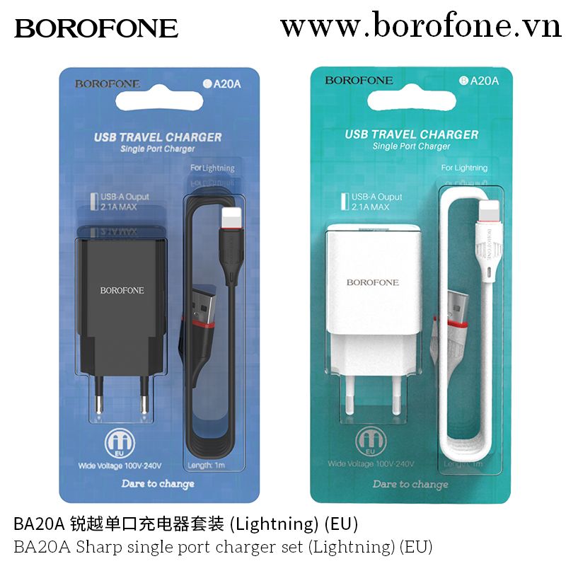 Bộ Sạc Borofone BA20A Lightning 2.1A