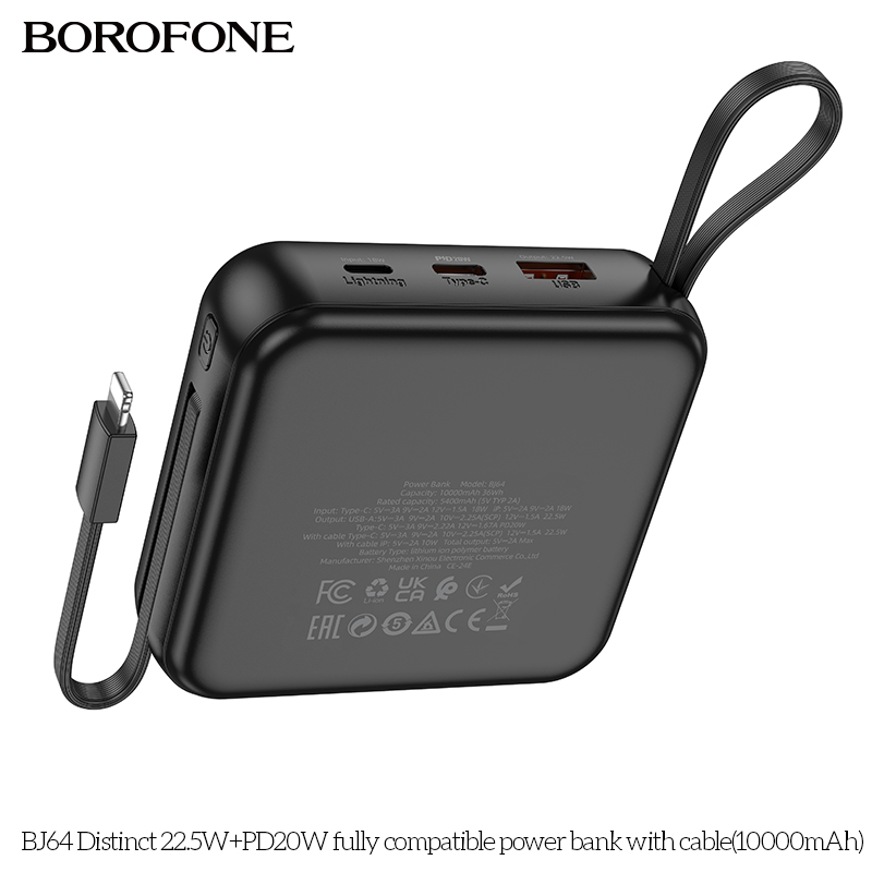 Bộ sạc dự phòng có dây cáp tương thích hoàn toàn BJ64 Distinct 22.5W+PD20W (10000mAh )