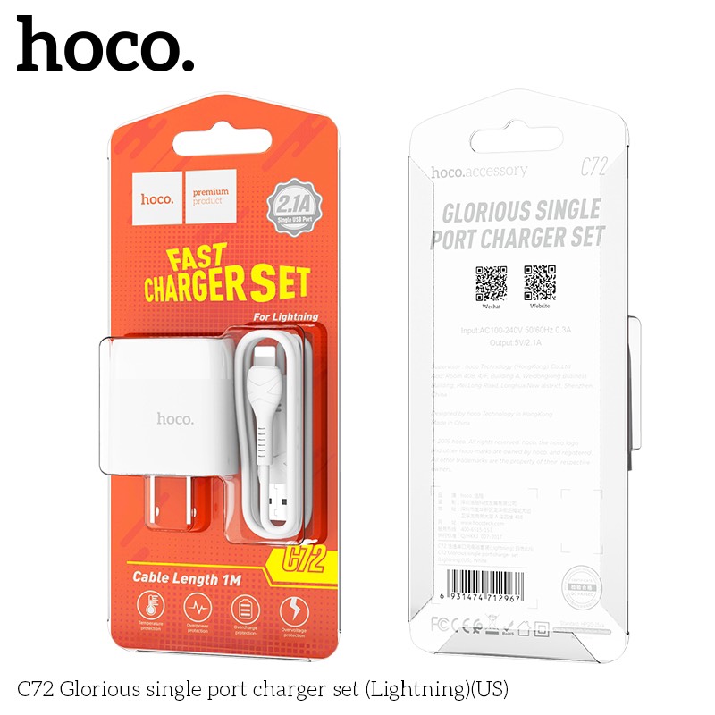 BỘ SẠC HOCO C72 2.1A LIGHTNING