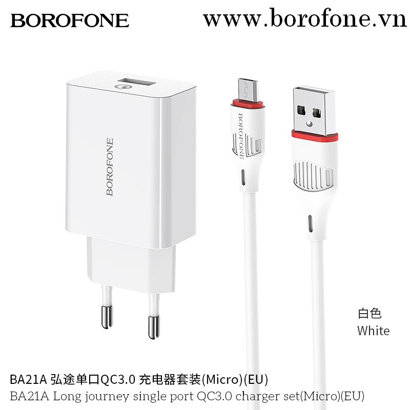 BOROFONE - Bộ Cóc Cáp Sạc Nhanh BA21A - Cổng Micro EU