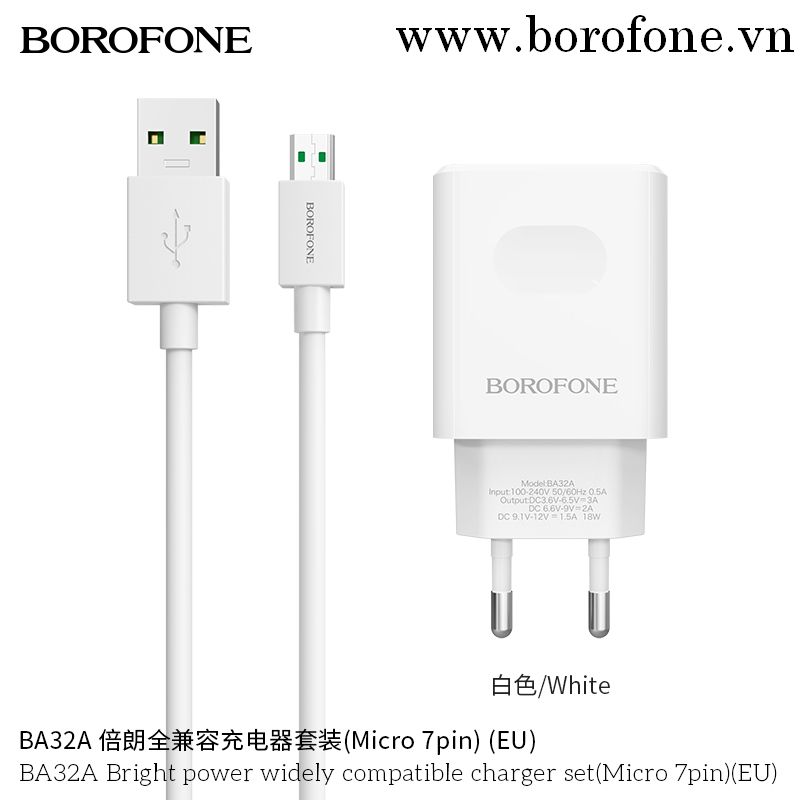 BOROFONE - Bộ Cóc Cáp Sạc Nhanh BA32A Cổng Micro