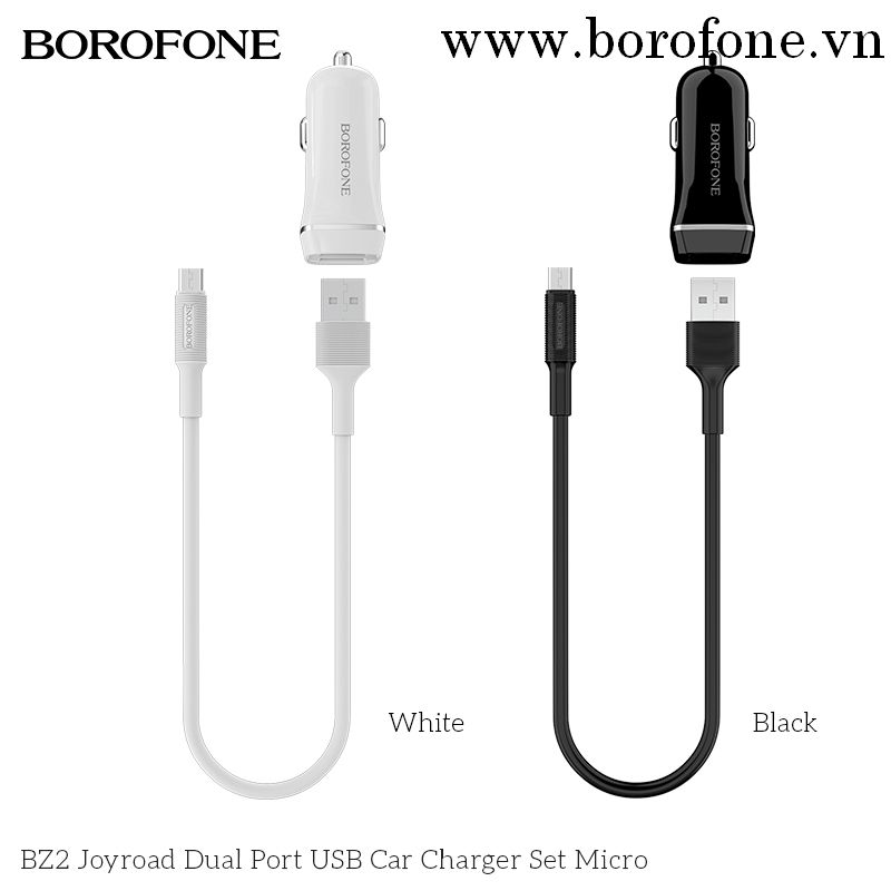BOROFONE - Bộ Cóc Cáp Sạc Xe Hơi BZ2 Cổng Micro - 2 Cổng USB