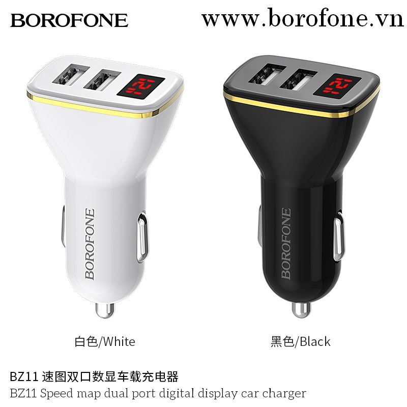 BOROFONE -Sạc Xe Hơi BZ11  - 2 Cổng USB Có Màn Hình LCD
