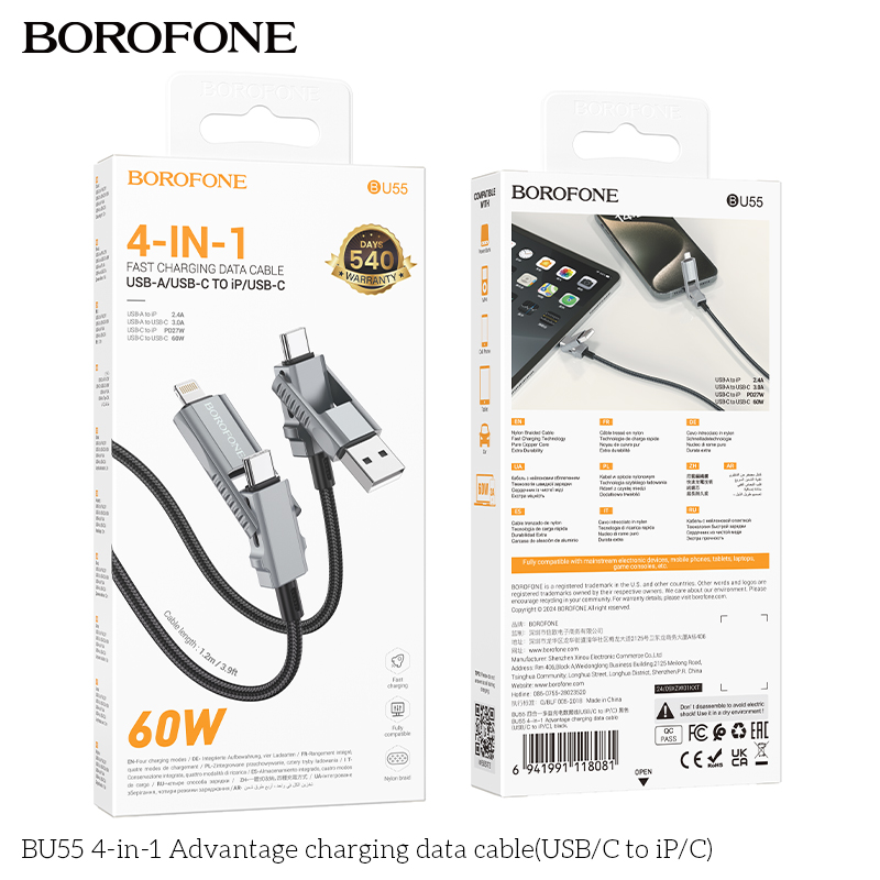 Cáp dữ liệu sạc BU55 4 trong 1 Advantage (USB/C to iP/C)