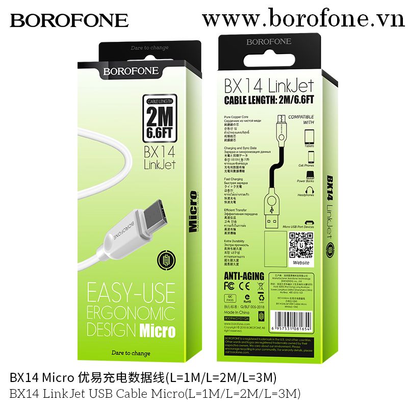 Cáp sạc Borofone Bx14 lMICRO 2m