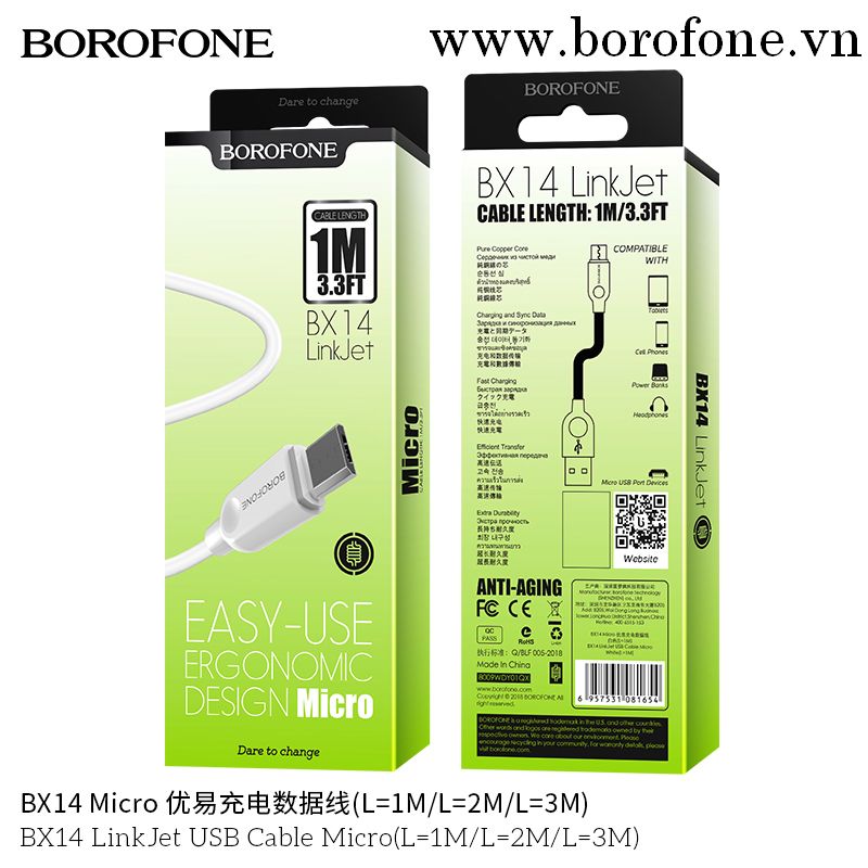 Cáp sạc Borofone Bx14 micro (1M)