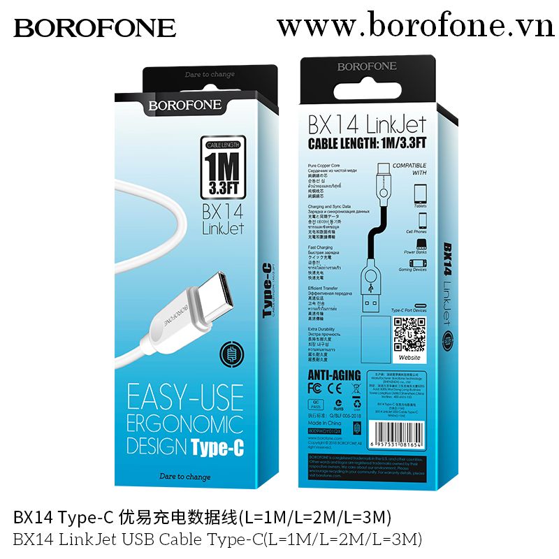 Cáp sạc Borofone BX14 Type C 1M