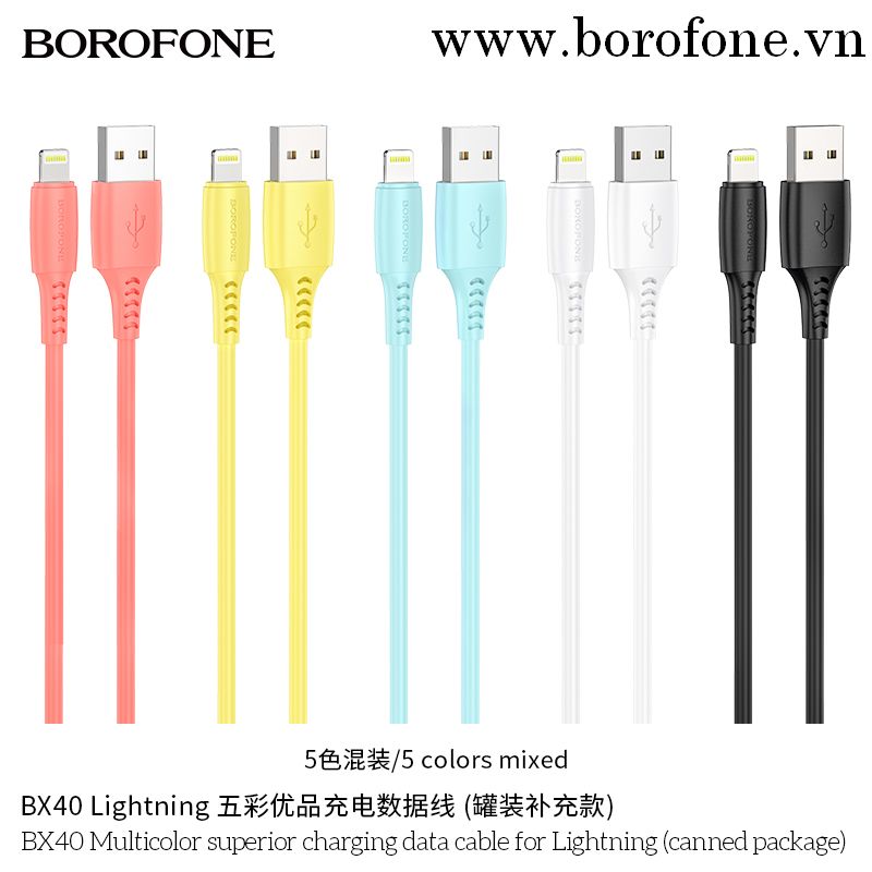 Cáp USB to Lightning BX40 Nhiều màu