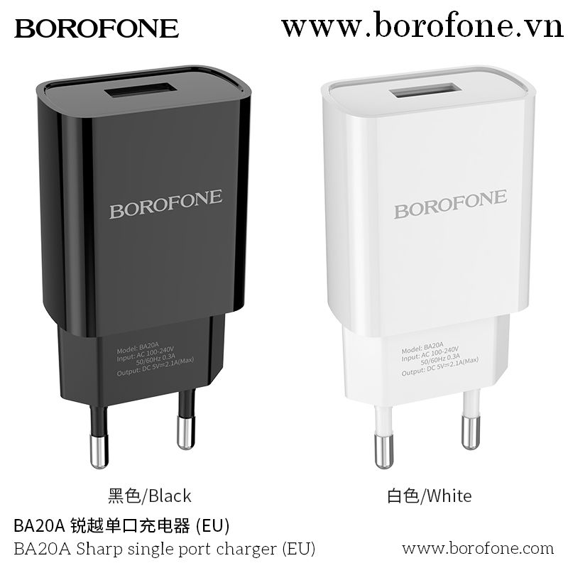 Cóc Sạc BA20A - 1 Cổng USB 2.1A (EU)