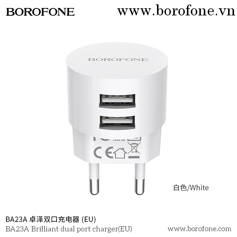 Cóc Sạc BA23A 2 Cổng USB