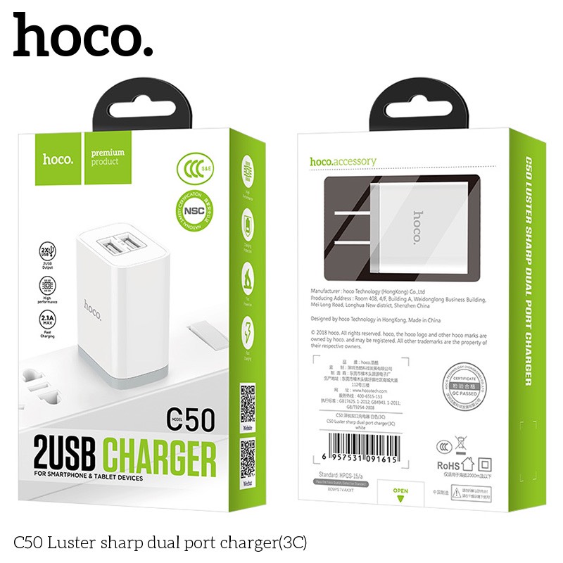 CÓC SẠC HOCO 2 CỔNG USB C50