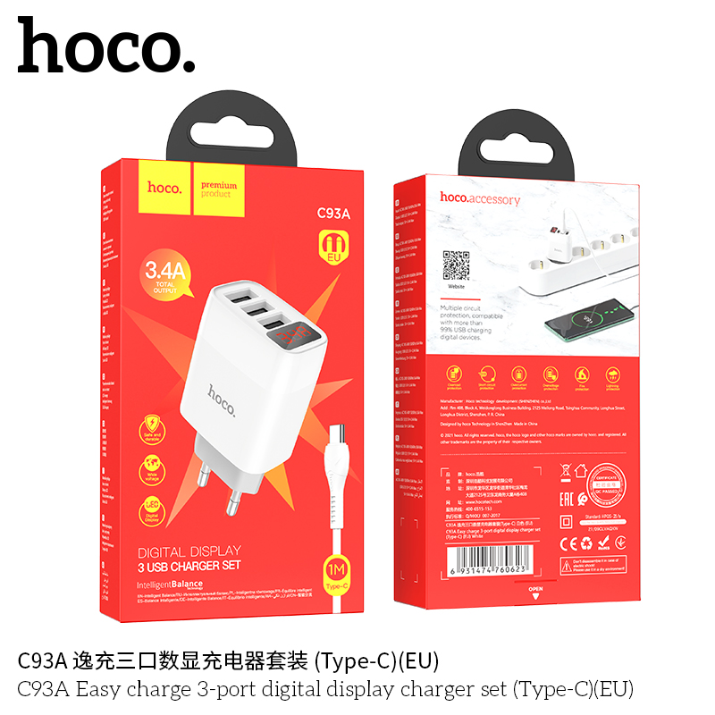 BỘ CÓC KÈM SẠC HOCO C93A TYPE C