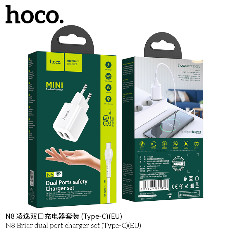 BỘ CÓC KÈM SẠC HOCO N8 TYPE C