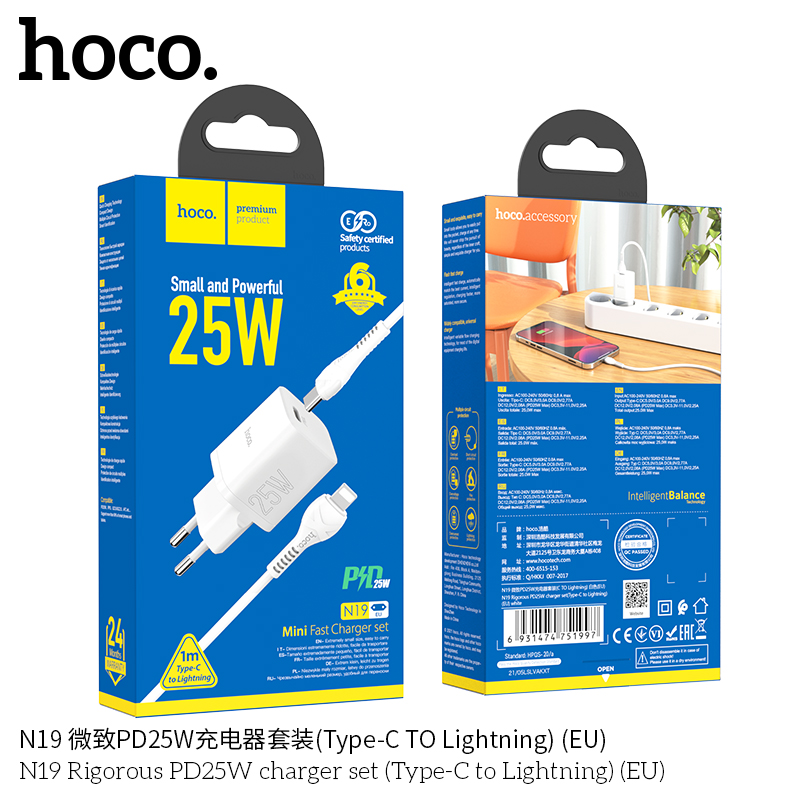 BỘ CÓC KÈM SẠC HOCO PD25W TYPE C TO IP  N19