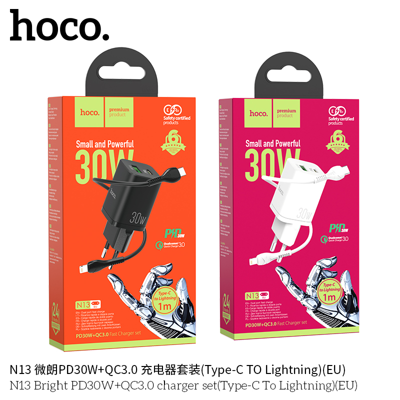 BỘ CÓC KÈM  SẠC HOCO (PD30W + QC 3.0) N13 TYPE C TO IP