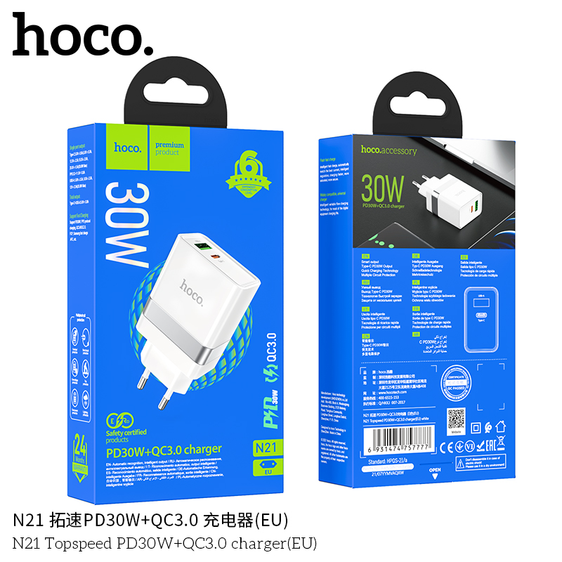 BỘ CÓC KÈM SẠC HOCO PD30W + QC 3.0 N21 (TYPE C TO IP)