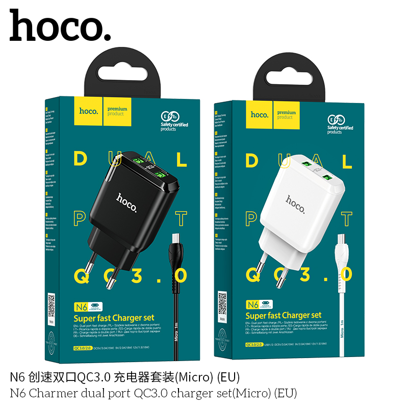 BỘ CÓC KÈM SẠC HOCO QC 3.0 N6 MICRO