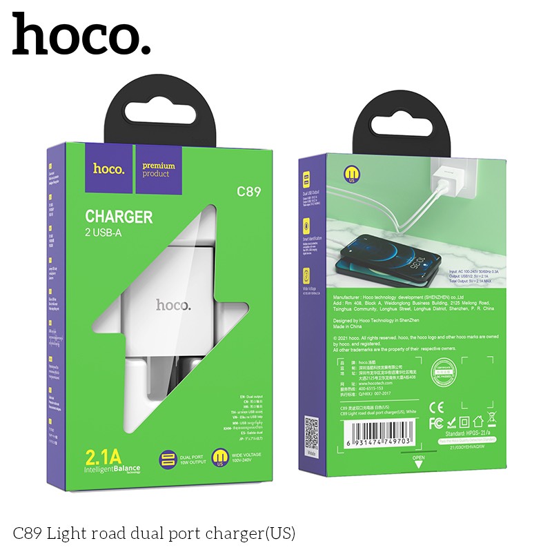 CÚ SẠC HOCO 2.1A - C89