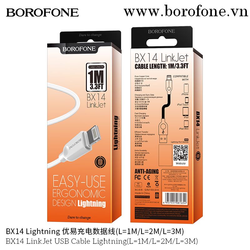 Dây Cáp Sạc BOROFONE BX14, Cổng Lightning (1M)