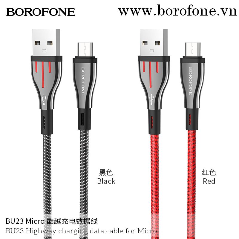 Dây cáp sạc truyền dữ liệu BU23 Borofone cổng Micro, 1.2m