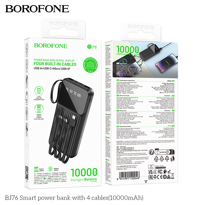 Pin dự phòng thông minh BJ76 kèm 4 dây cáp (10000mAh)