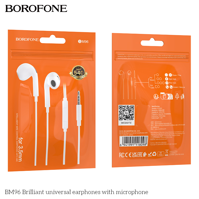 Tai nghe Borofone BM96 Brilliant có micro (chân 3.5)